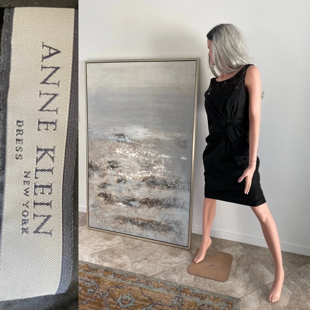 ANNE KLEIN Chic LACE Trimmed BOW Front DRESS Sz 10 - Picture 2 of 15